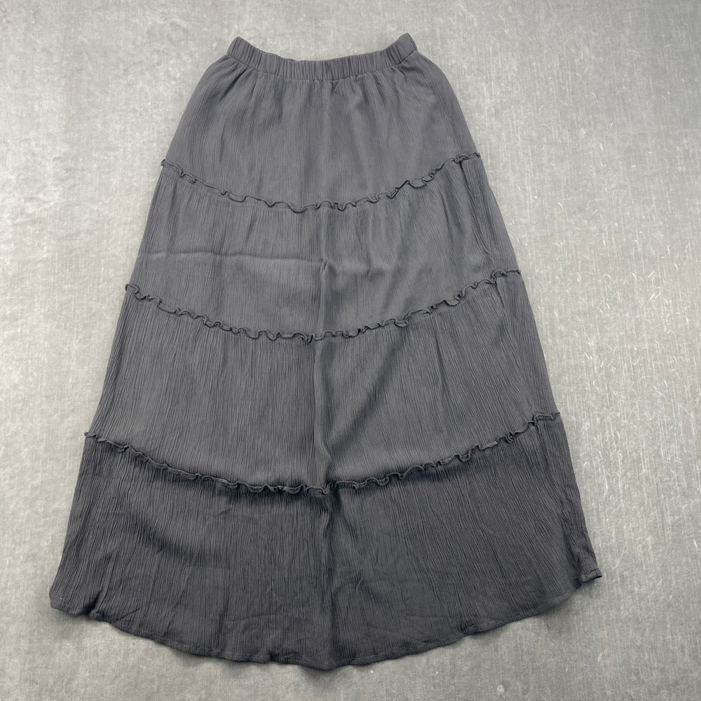Hollister Women Small Gray Maxi Skirt Ultra High-Rise Tiered Ruffle Crinkle Boho